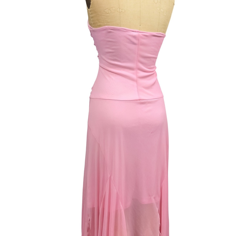 Vintage Windsor Pink Halter Dress Handkerchief Hem XS Ruched Fairy Y2K Prom - Picture 10 of 16